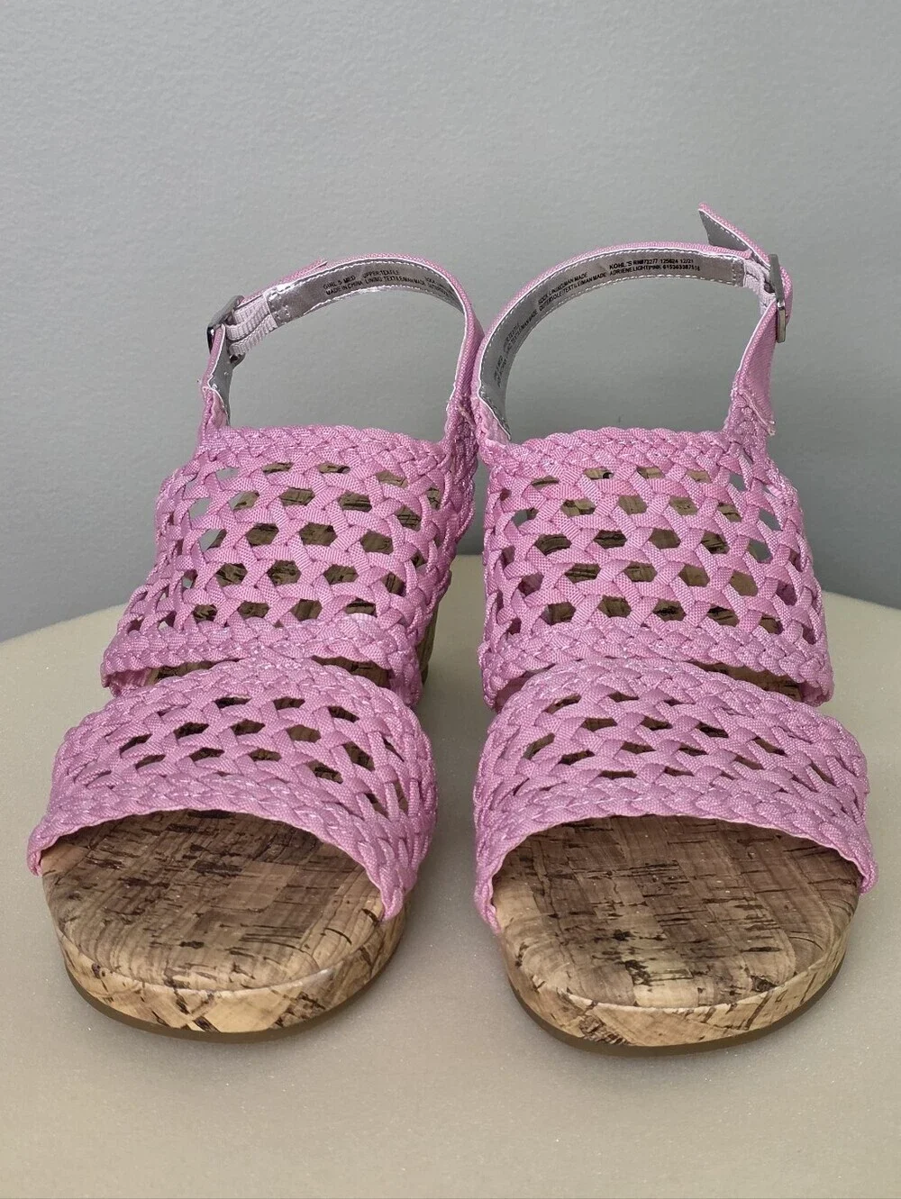 SO Adrienne Girls Light Pink Woven Cork Wedge Sandals - Size 5 - Memory Foam NEW